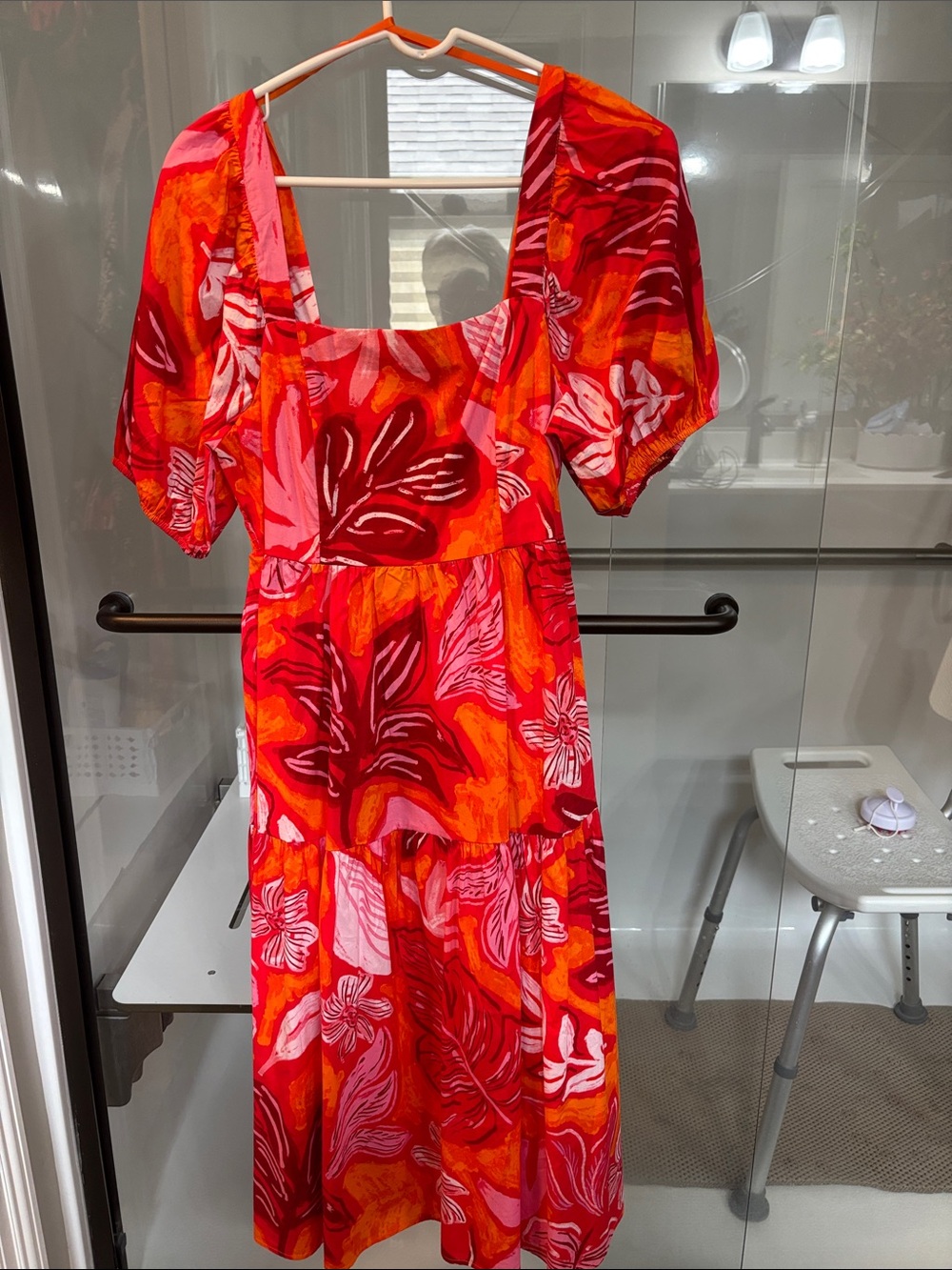 Vibrant Red & Pink Floral Midi Dress